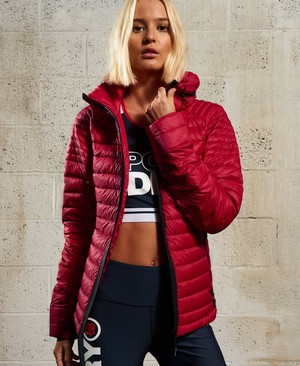 Superdry Sport Power Down Hooded Női Kabát Piros | KQJRH2147